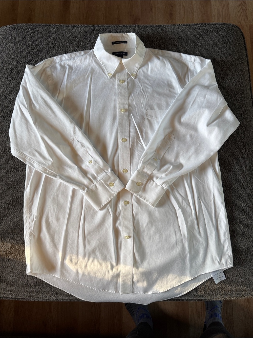 Lands' End Men's White Cotton Button-Down Dress Shirt